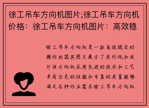 徐工吊车方向机图片;徐工吊车方向机价格：徐工吊车方向机图片：高效稳定的操作利器